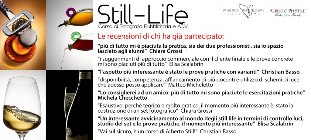 Recensioni Corso di fotografia Still-Life Pubblicitaria e Commerciale con Piero Principi e Alberto Still a Padova