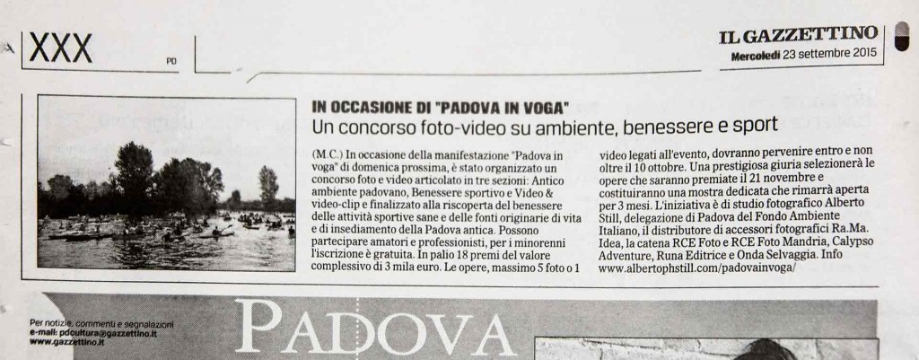 Articolo Gazzettino su Concorso Fotografico & Video Padova in Voga by Alberto Still 