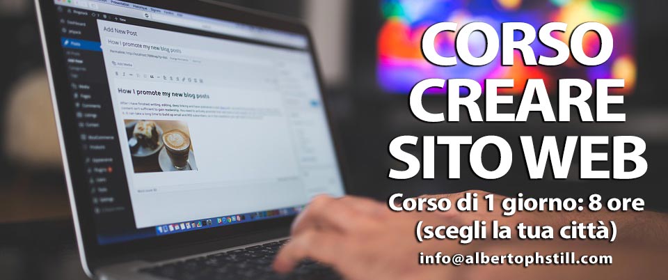 Locandina-corsi-CREARE-SITO-WEB-PROFESSIONALE-PADOVA-Milano-Roma-Corso-Wordpress_Come-creare-un-sito-web_Macbook-Typing-Blogging-Wordpress