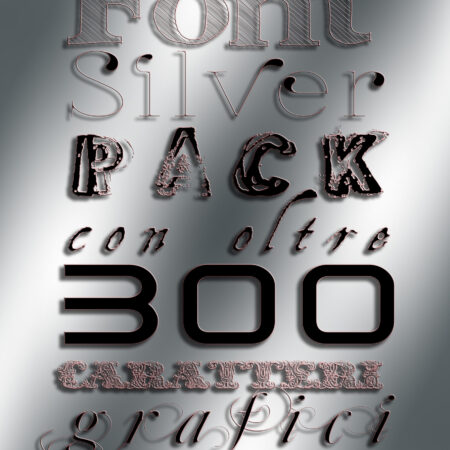 Font Silver Pack: libreria con oltre 300 font/caratteri grafici per rendere più belle le tue impaginazioni con Photoshop® e con tutti gli altri programmi di grafica che utilizzano testi. Puoi usare questi font con Photoshop®, Lightroom®, Illustrator®, InDesign®, Corel Draw®, e anche con Word®, Excel®, Windows® Office®, e Open Office®!