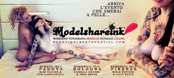 locandina ModelsharinK™ workshop di fotografia glamour con modelle tatuate e suicide by Alberto Still