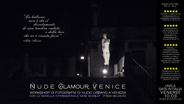 Locandina workshop fotografia nudo urban nude glamour venice venezia con Sara Scarlet modelle internazionale 2017