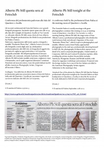 Articolo Alberto Ph Still questa sera al Fotoclub ilmattinodipadova 25092013 con foto      
